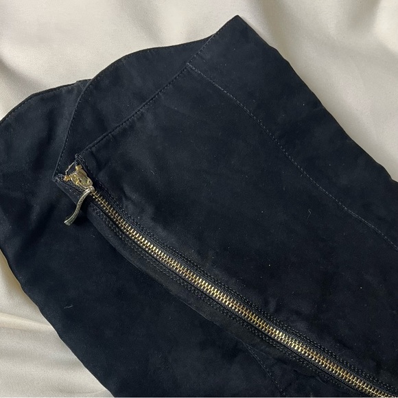 Thigh High Black Suede with Gold Zipper decal Stiletto Heel - Picture 4 of 7